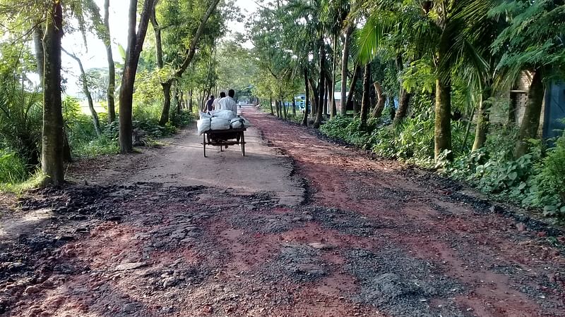 ঝিনাইদহের কালীগঞ্জ- ডাকবাংলা-গান্না আঞ্চলিক সড়কের পিচঢালাই উঠে যাচ্ছে। মঙ্গলবার সড়কের শ্রীরামপুর এলাকায়