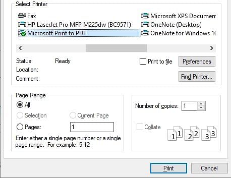 মাইক্রোসফট প্রিন্ট টু পিডিএফ সুবিধা