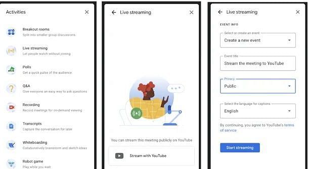 গুগল মিটে লাইভ স্ট্রিমিং সুবিধা চালু করা হয়েছে।