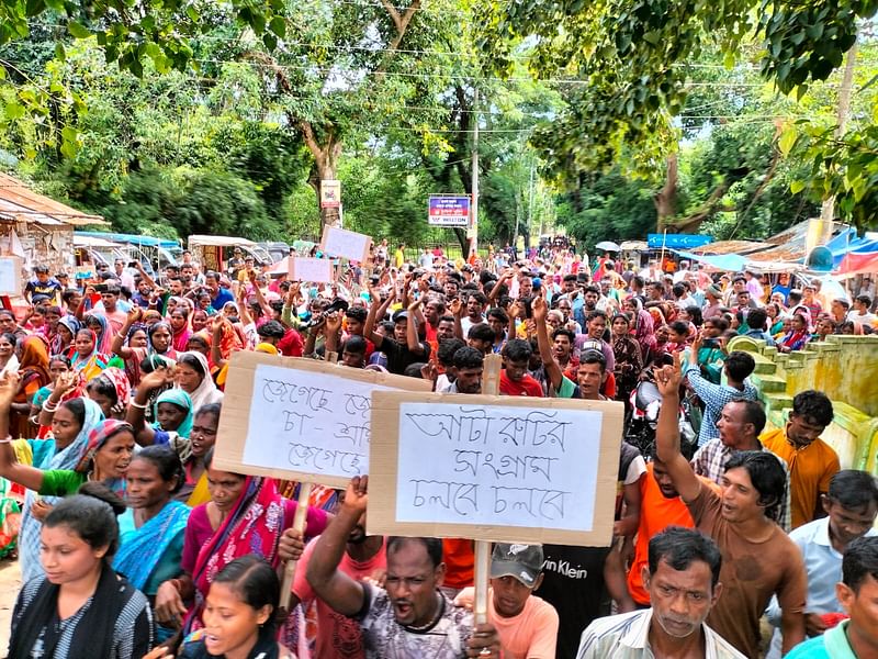 কাজে ফেরার সিদ্ধান্ত প্রত্যাখ্যান করে ধর্মঘটে অংশ নেন কালিঘাট ও ফুলছড়া চা বাগানের শ্রমিকেরা। সোমবার মৌলভীবাজারের শ্রীমঙ্গলের বিটিআরআই কালিঘাট সড়কে