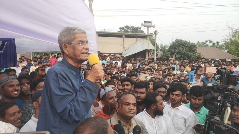 ঠাকুরগাঁওয়ের হরিপুর উপজেলার হাটপুকুর এলাকায় আজ শুক্রবার বিকেলে এক সংক্ষিপ্ত সমাবেশে বক্তব্য দেন মির্জা ফখরুল ইসলাম আলমগীর