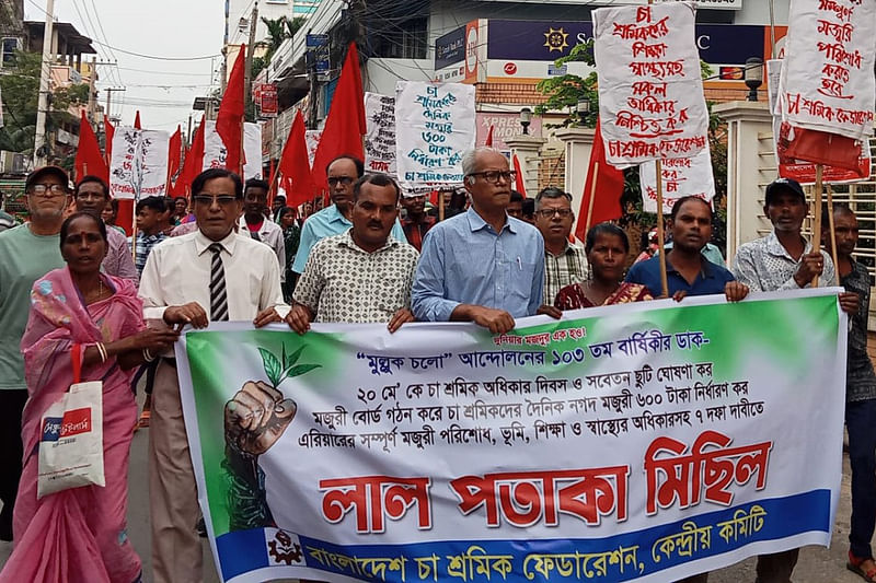 ২০ মে চা-শ্রমিক দিবস উপলক্ষে লাল পতাকা মিছিল করা হয়েছে। রোববার বিকেলে মৌলভীবাজার শহরের সাইফুর রহমান সড়কে