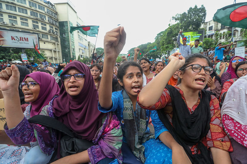 সরকারি চাকরিতে কোটাব্যবস্থার বিরুদ্ধে শিক্ষার্থীদের আন্দোলন। ২ জুন, মঙ্গলবার, শাহবাগ এলাকা, ঢাকা।