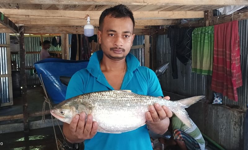 পটুয়াখালীর কুয়াকাটা সংলগ্ন বঙ্গোপসাগরে জেলে আলমাসের জালে দুই কেজি ২৮০ গ্রাম ওজনের এ ইলিশটি ধরা পড়েছে। আজ মঙ্গলবার তোলা