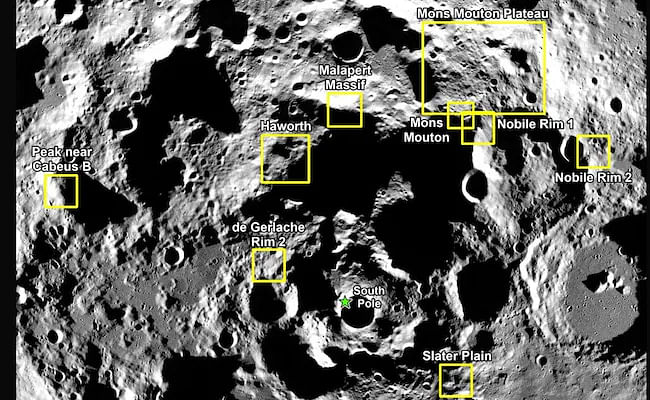 চাঁদের দক্ষিণ মেরুতে অবতরণের সম্ভাব্য নয়টি স্থান