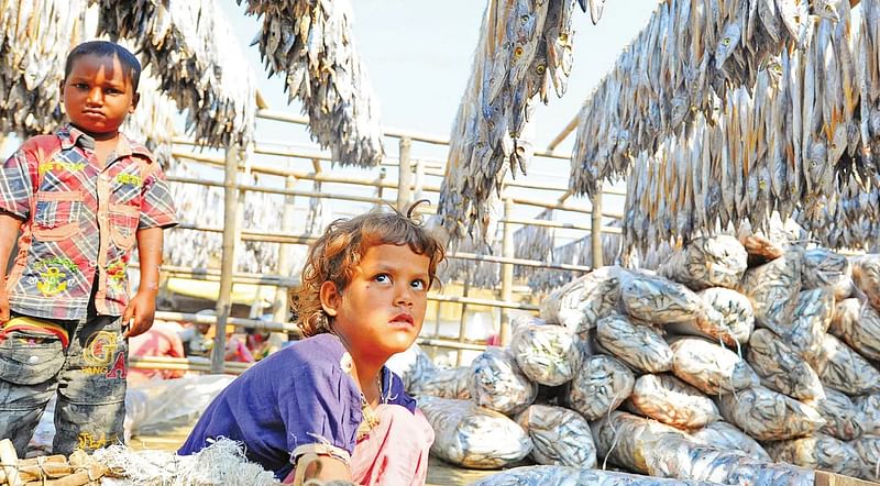 শুঁটকিপল্লিতে শৈশব হারাচ্ছে শিশুরা