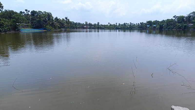 খালাস খাঁর দিঘির দৃশ্য। শনিবার সকালে খুলনার কয়রা উপজেলার উত্তর বেদকাশী এলাকায়