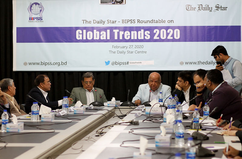 Speakers at a roundtable on ‘Global Trends 2020’organised jointly by Bangladesh Institute of Peace and Security Studies (BIPSS) and The Daily Star.