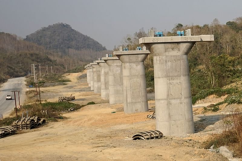 This picture taken on 8 February 2020 shows a part of the first rail line linking China to Laos, a key part of Beijing's 'Belt and Road' project across the Mekong, in Luang Prabang. Photo: AFP