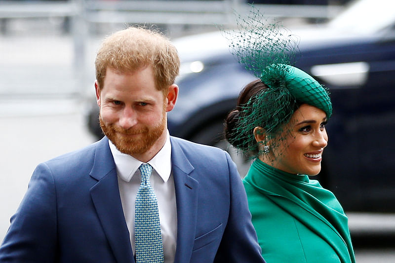 Britain's prince Harry and Meghan, duchess of Sussex, arrive for the annual Commonwealth Service at Westminster Abbey in London, Britain.