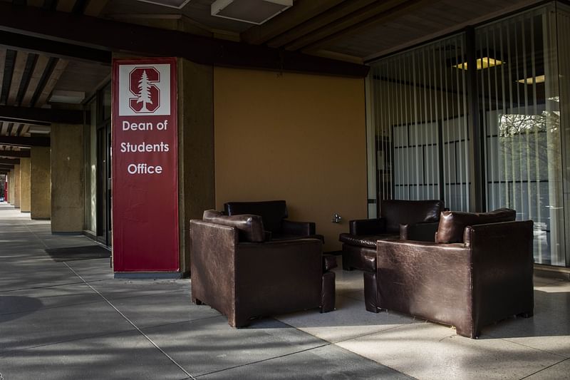 Chairs sit empty outside the Dean of Students Office during a quiet morning at Stanford University on 9 March 2020 in Stanford, California.