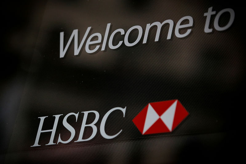 HSBC logo is seen on a branch bank in the financial district in New York, US, on 7 August 2019