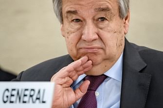 In this file photo taken on 24 February 2020 UN Secretary-General Antonio Guterres looks on at the opening of the UN Human Rights Council's main annual session in Geneva.