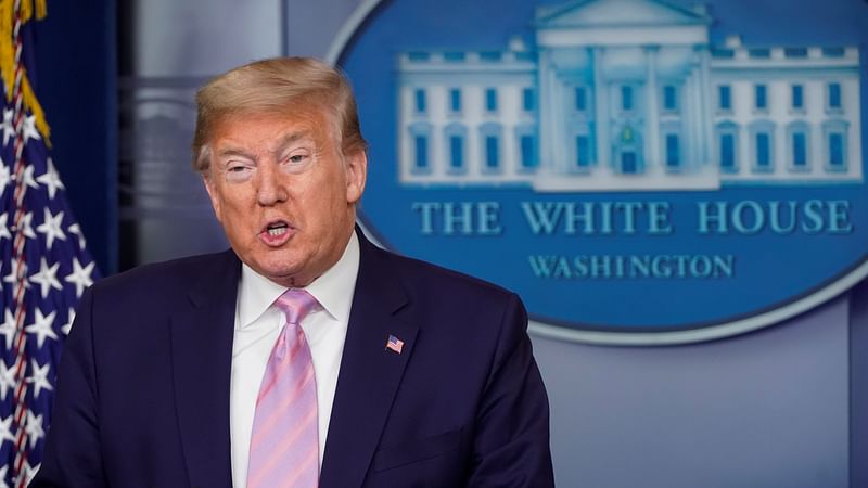 US president Trump leads the daily coronavirus response briefing at the White House in Washington on 4 April.