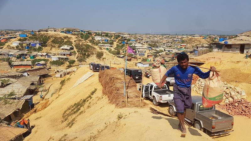 Rohingya camps south of Cox's Bazar in southeast Bangladesh that now make up the world's largest refugee settlement, home to more than 900,000 people. Balukhali camp, Bangladesh, on 28 January 2019.