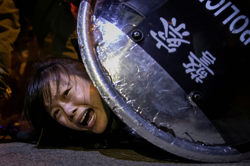 An anti-extradition bill protester is detained by riot police during skirmishes between the police and protesters outside Mong Kok police station, in Hong Kong, China 2 September 2019. Reuters has been awarded the 2020 Pulitzer Prize in Breaking News Photography for Hong Kong protests.