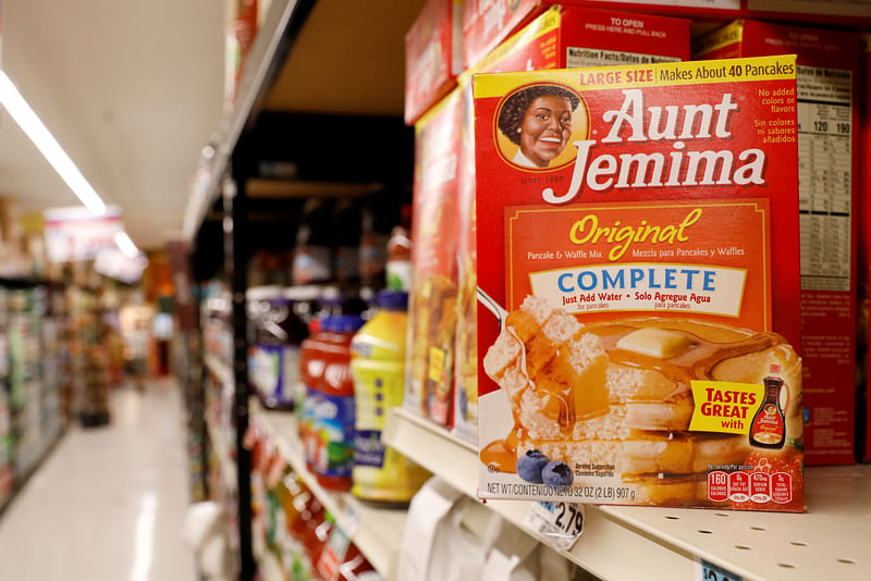 A box of Aunt Jemima branded pancake mix stands on a store shelf inside of a shop in the Brooklyn borough of New York City, New York, US on 17 June.