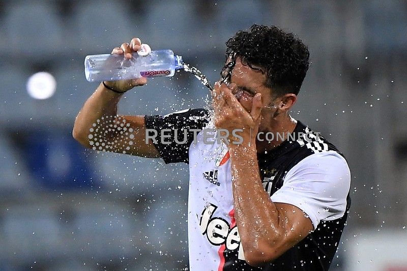 Cristiano Ronaldo during the drinks break, as play resumes behind closed doors following the outbreak of the coronavirus disease (COVID-19)