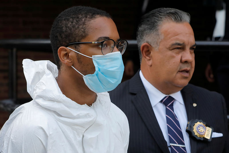 Tyrese Haspil, the suspect in the murder of Fahim Saleh is led by New York City Police Department (NYPD) officers, in the Manhattan Borough of New York City, New York, US, on 17 July 2020