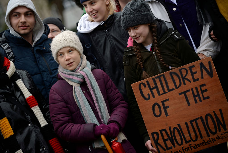 Swedish climate activist Greta Thunberg takes part in a protest outside the EU Council as EU environment ministers meet in Brussels, Belgium, 5 March 2020.