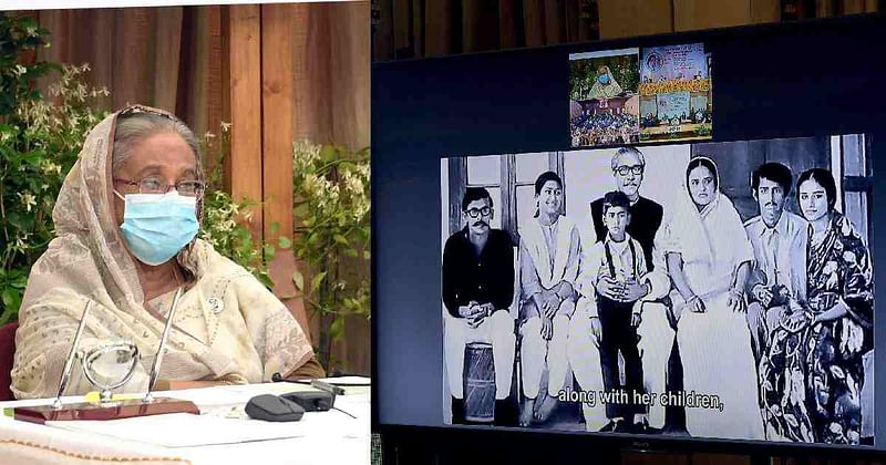 Prime minister Sheikh Hasina addresses a programme arranged to celebrate the 90th birth anniversary of Bangamata Sheikh Fazilatunnesa Mujib on 8 August 2020.