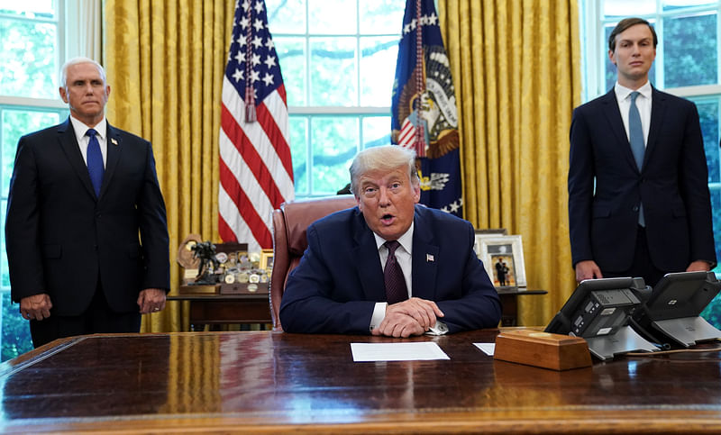 US president Donald Trump speaks after it was announced Bahrain has joined the United Arab Emirates in striking an agreement to normalise relations with Israel during a brief appearance in the Oval Office at the White House in Washington, US, 11 September 2020.