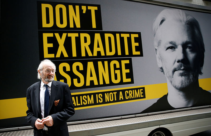 WikiLeaks founder Julian Assange's father John Shipton is seen outside the Old Bailey, the Central Criminal Court ahead of a hearing to decide whether Assange should be extradited to the United States, in London, Britain, 8 September 2020.