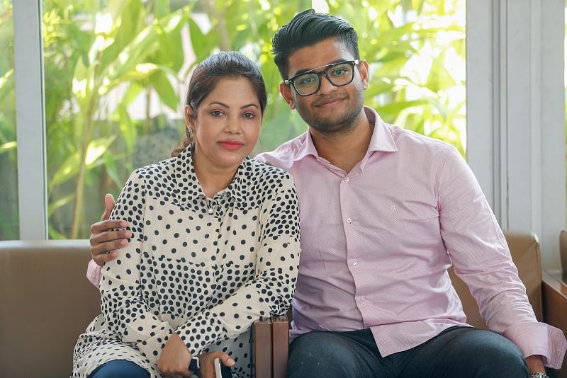 Zahin Rohan Razeen with his mother at their house in Gulshan, Dhaka