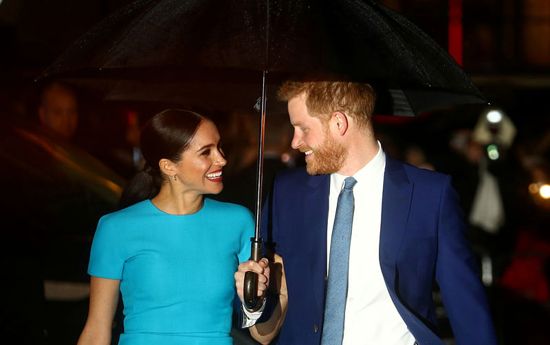 Britain's Prince Harry and his wife Meghan, Duchess of Sussex, arrive at the Endeavour Fund Awards in London, Britain, 5 March 2020.