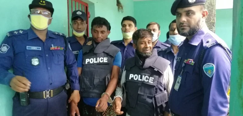 Abdur Rahim and Rahmat Ullah, two accused in the incident of assaulting a woman after stripping off her in Noakhali, are at Begumganj police station on Monday