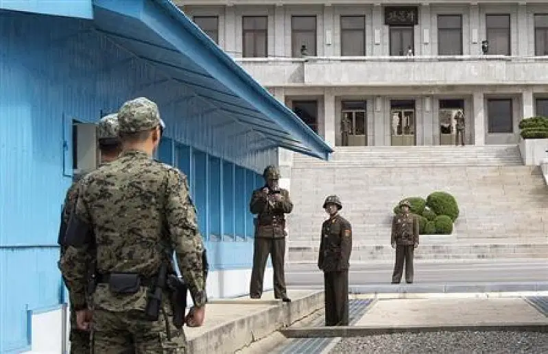 The demilitarized zone with South Korea on one side and North Korea on the other