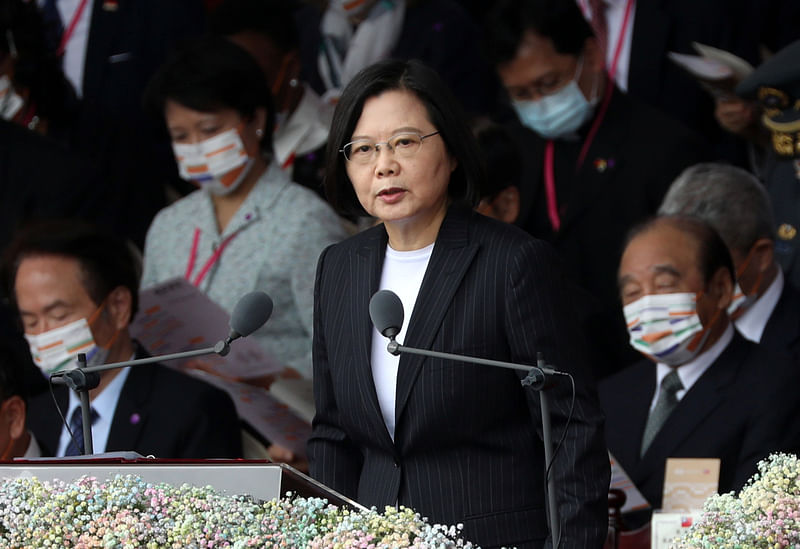 Taiwan president Tsai Ing-wen delivers a speech during National Day celebrations in front of the Presidential Building in Taipei, Taiwan, on 10 October 2020