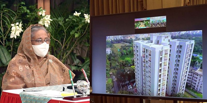 Prime minister Sheikh Hasina inaugurates the newly constructed two residential buildings and an officers’ mess for the members of Director General of Forces Intelligence in Dhaka Cantonment through a videoconference from her official Gonobhaban residence, Dhaka on 12 November 2020