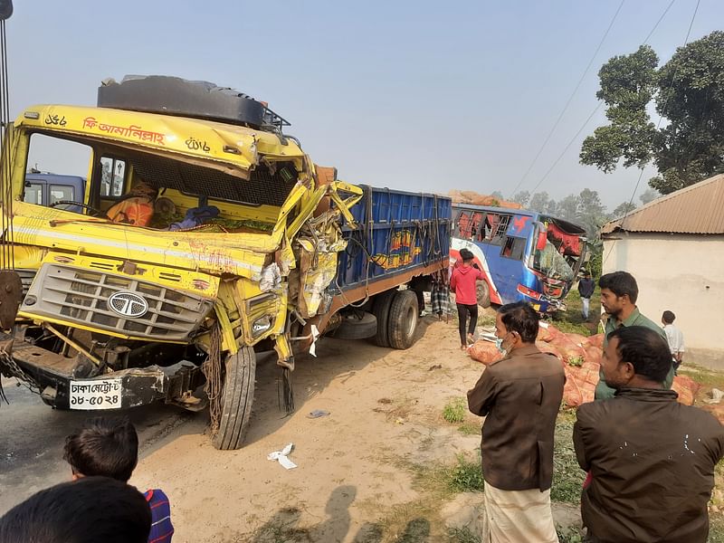 Six people were killed, and 10 others were injured in a road crash on the Dhaka-Tangail Highway in Tangail's Mirzapur on Friday