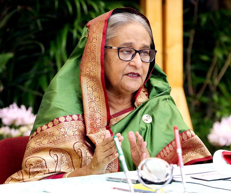 Prime minister Sheikh Hasina addresses virtually a discussion marking the Great Victory Day from her official Gonobhaban residence, Dhaka on 16 December 2020