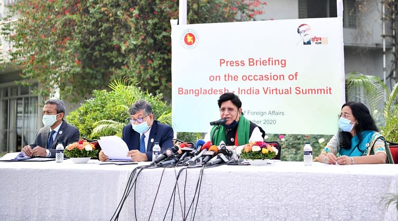 Foreign Minister AK Abdul Momen talks to media at a post-Summit briefing expressing satisfaction over the Virtual Summit