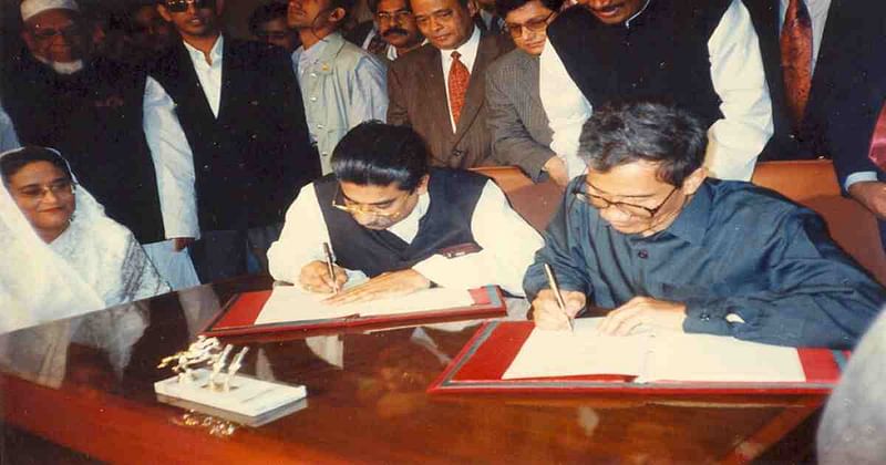 The signing of Chittagong Hill Tracts (CHT) Peace Accord