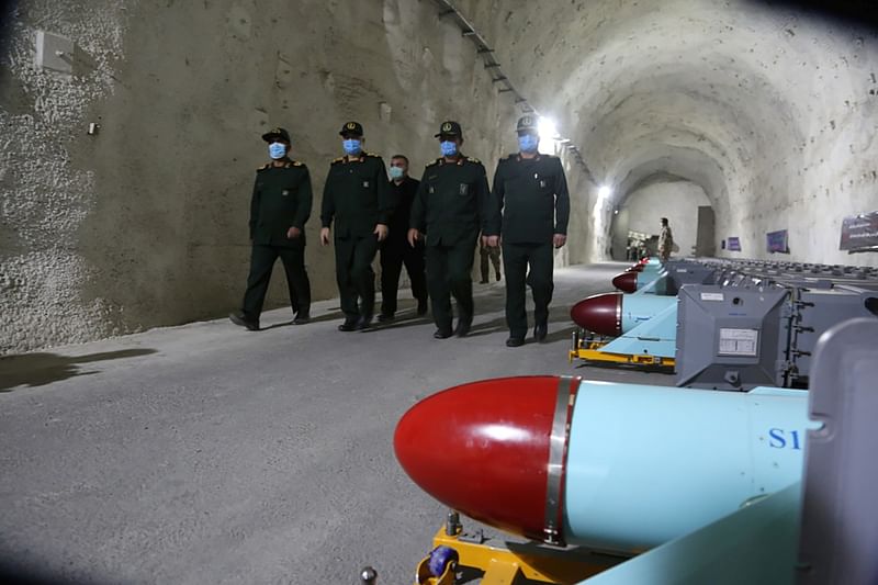 Major General Hossein Salami visits an underground missile site of Iran's Revolutionary Guards at an undisclosed location in the Gulf, in this picture obtained on 8 January 2021