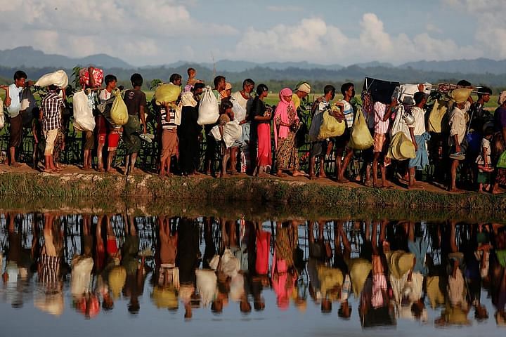 Rohingya exodus from their homeland, making their way to Bangladesh