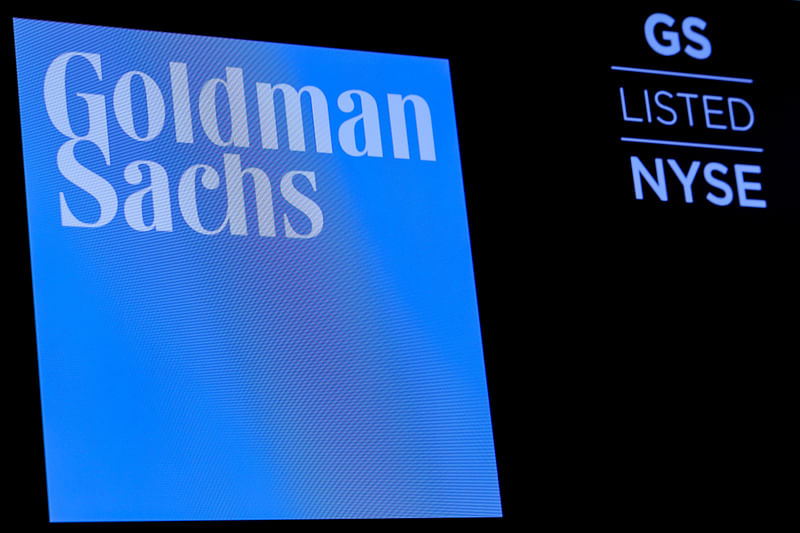 The ticker symbol and logo for Goldman Sachs is displayed on a screen on the floor at the New York Stock Exchange (NYSE) in New York, US, 18 December 2018.