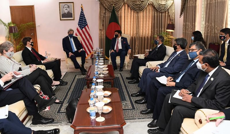 Foreign minister AK Abdul Momen and US Special Presidential Envoy for Climate John Kerry held a meeting on Friday