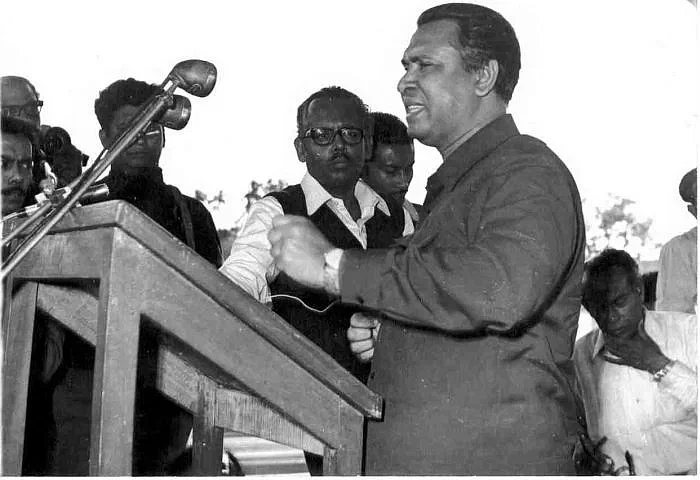 Tajuddin Ahmad addressing a rally