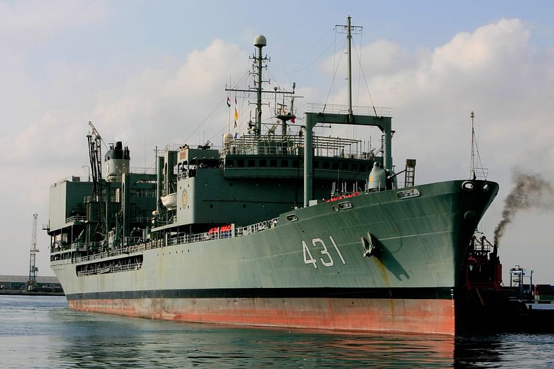 The Iranian Kharg 431 supply navy ship is seen docked in the Red Sea Sudanese town of Port Sudan on 31 October 2012.