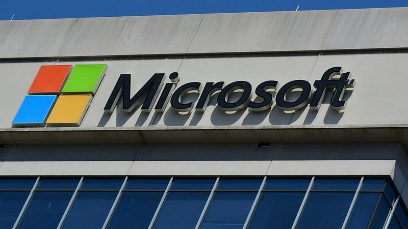 In this file photo a Microsoft logo adorns a building in Chevy Chase, Maryland on 19 May 2021