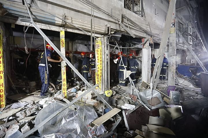 A building damaged in Moghbazar blast in the evening on 27 June.