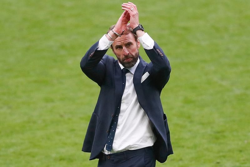 England's coach Gareth Southgate greets the fans after their win in the UEFA EURO 2020 round of 16 football match between England and Germany at Wembley Stadium in London on 29 June 2021.