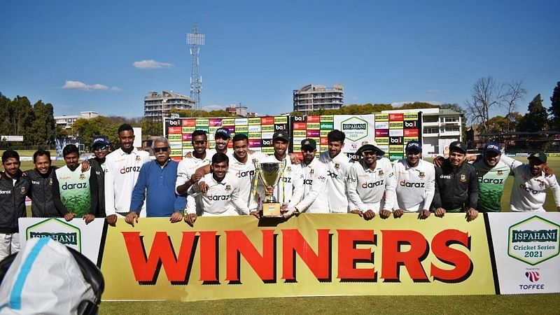 Bangladesh won the Test against Zimbabwe by 220 runs at the Harare Sports Club on 11 July, with Mahmudullah scoring an unbeaten 150 in the first innings and laying the foundation for the big win