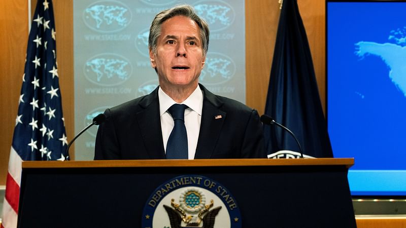 US Secretary of State Antony Blinken speaks about the release of the 2021 Congressional Report Pursuant to the Elie Wiesel Genocide and Atrocities Prevention Act at the Department of State in Washington, US, on 12 July 2021