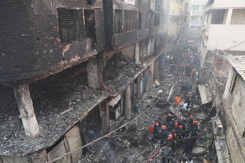 This 21 February 2019 file photo shows the entire Churihatta area in Old Dhaka’s Chawkbazar in ashes after a devastating fire.