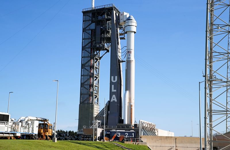 The Atlas V rocket carrying Boeing's CST-100 Starliner capsule is seen after the launch to the International Space Station was delayed for a do-over test flight in Cape Canaveral, Florida, US. The photo was taken on 30 July, 2021